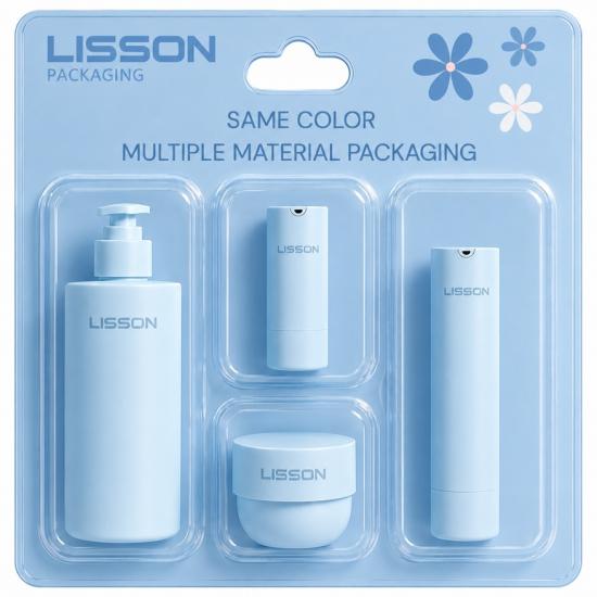 Ensemble d'emballages cosmétiques multi-matières de même couleur
