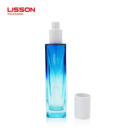 Emballage de soin de la peau en verre carré dégradé bleu de luxe personnalisé