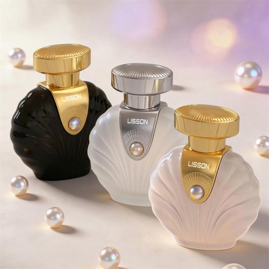 Flacon de parfum en verre texture coquillage avec perle